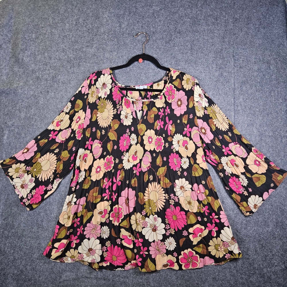 Womens Floral Bell Sleeve Boho Babydoll Blouse Peasant Flowy Whimsical Size 2X